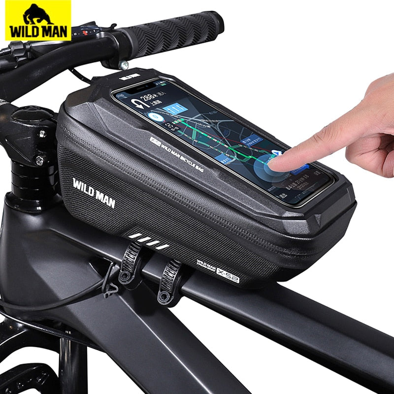 WILD MAN Mountain Bike Bag Front Handlebar Bag Rainproof 6.7inch Mobile Phone Case Bicycle Top Tube Bag Cycling Accessories