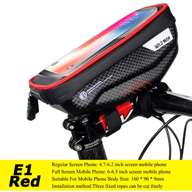 WILD MAN Mountain Bike Bag Front Handlebar Bag Rainproof 6.7inch Mobile Phone Case Bicycle Top Tube Bag Cycling Accessories