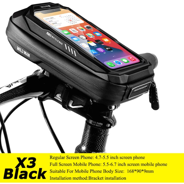 WILD MAN Mountain Bike Bag Front Handlebar Bag Rainproof 6.7inch Mobile Phone Case Bicycle Top Tube Bag Cycling Accessories