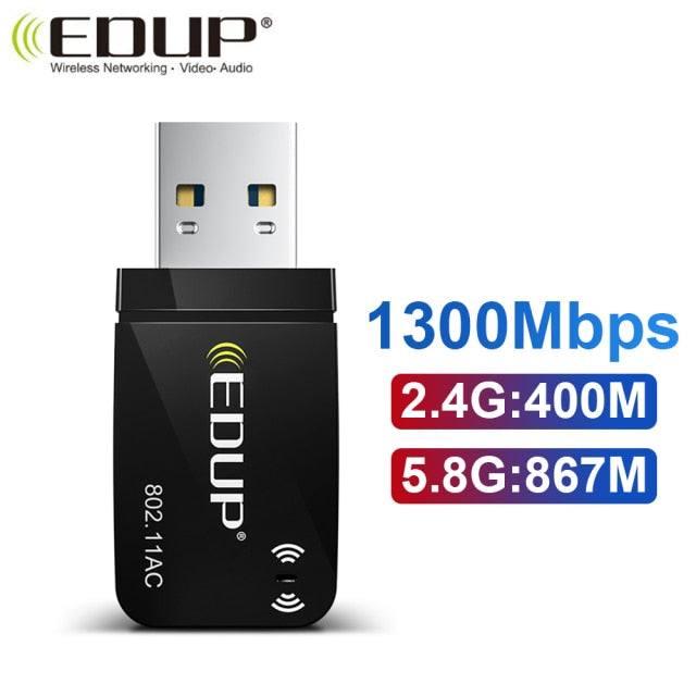 EDUP 300M-1300Mbps Mini USB3.0 Wifi Adapter Wifi Network Card Dual Band 5G/2.4GHz Wireless AC USB Adapter for PC Desktop Laptop