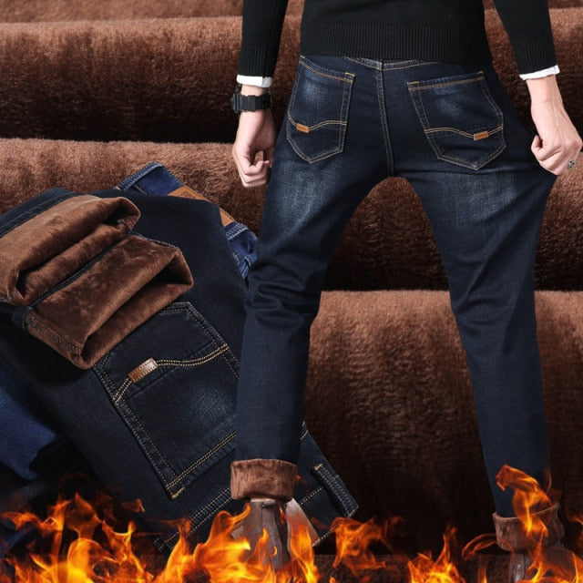 Winter Jeans for Men Jeans Slim Fit Stretch Thick Casual Clothing