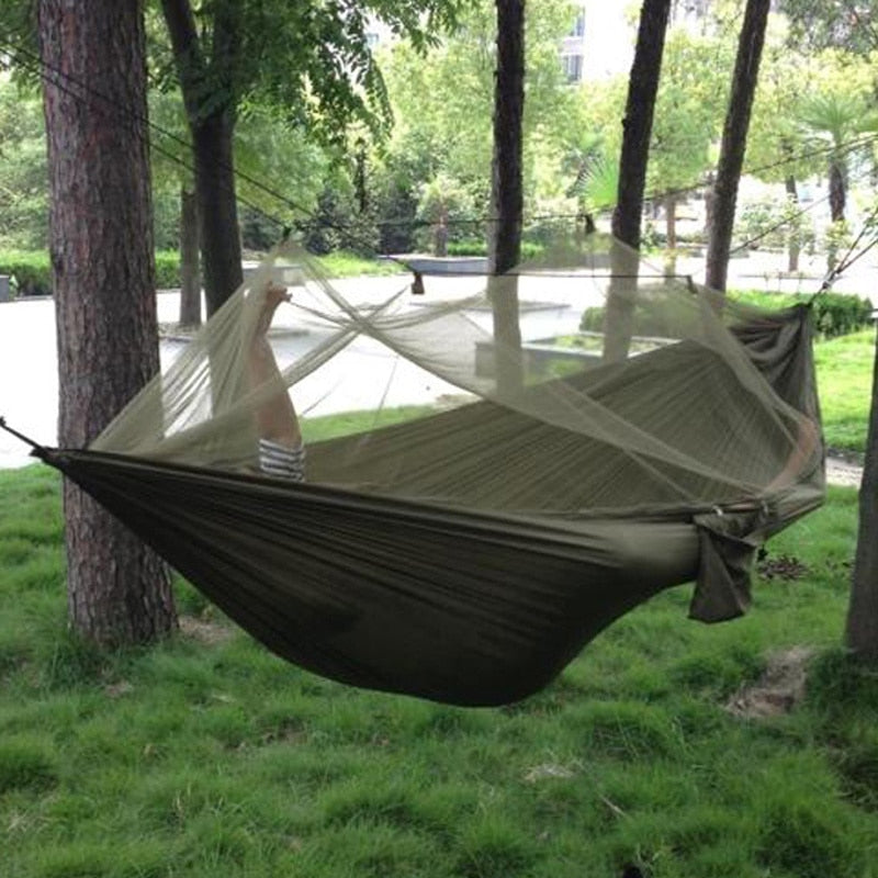 Portable Outdoor Camping Hammock with Mosquito Net made from strong Parachute Fabric