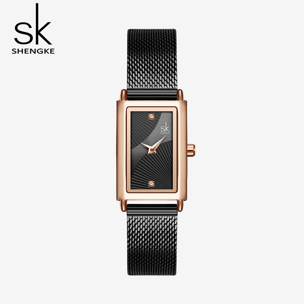 Shengke Women's Ladies Designer Fashion Watch with a Precision Quartz Movement and Mesh Wrist Band