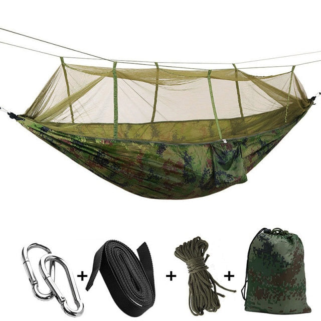 Portable Outdoor Camping Hammock with Mosquito Net made from strong Parachute Fabric