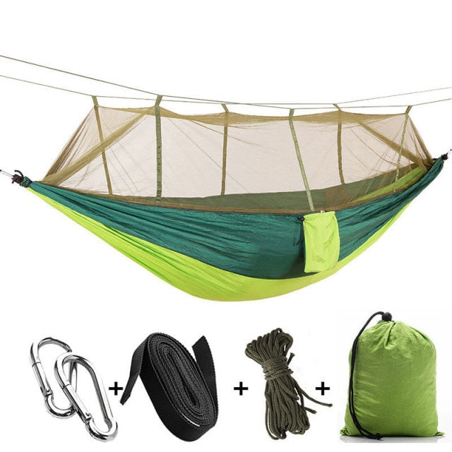 Portable Outdoor Camping Hammock with Mosquito Net made from strong Parachute Fabric