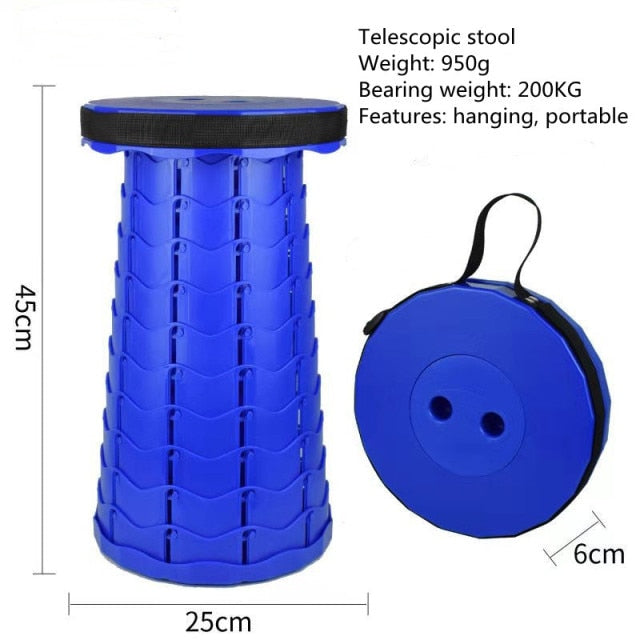 Banco Retractable Folding Stool for Camping Height Adjustable - Portable Plastic Collapsible Telescoping Stool/Seat