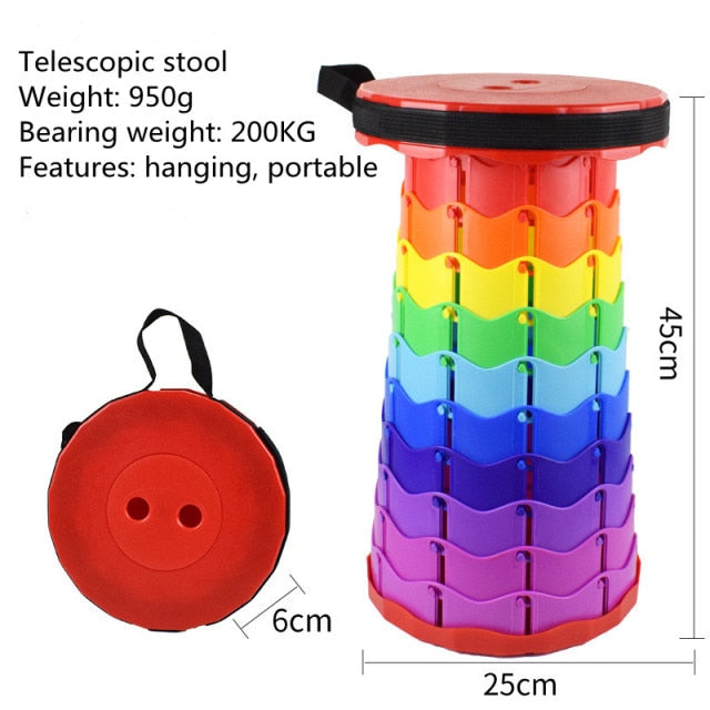 Banco Retractable Folding Stool for Camping Height Adjustable - Portable Plastic Collapsible Telescoping Stool/Seat