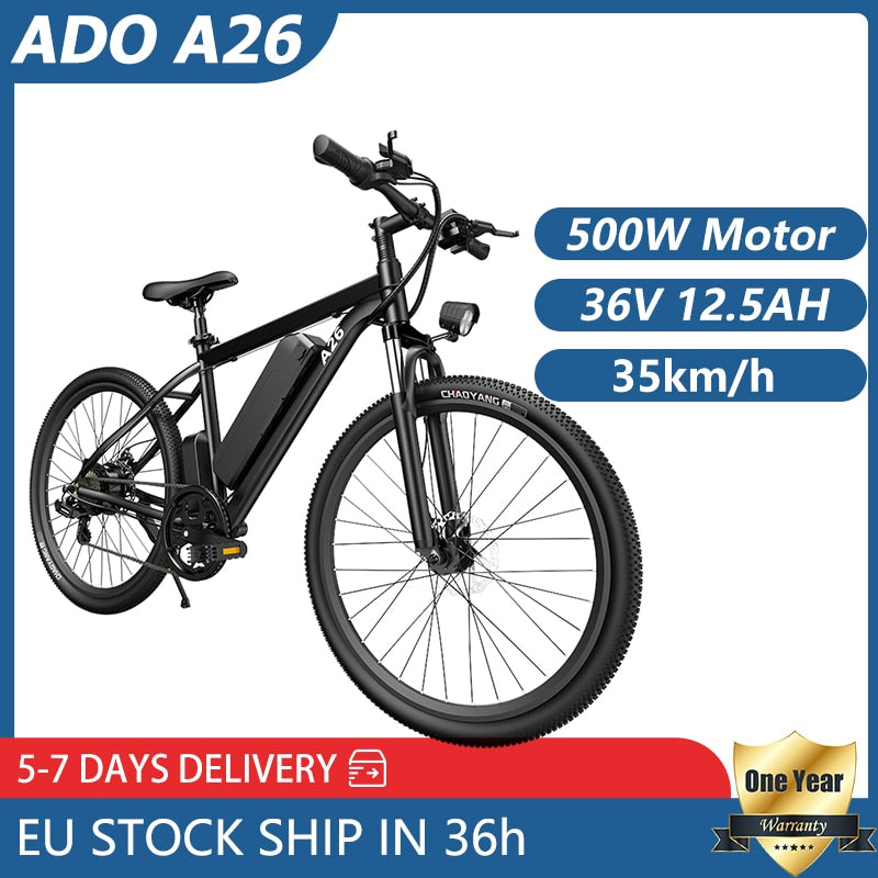 Notting Hill ADO Electric Bike 26" 36v 12.5 AH Mountain Bike 500W Beach/Mountain/Road EBIKE