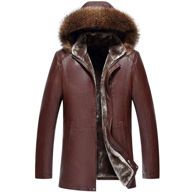 New Winter Mens Clothing Coat Sheepskin Natural Leather Long Sleeve Button Casual Slim Fit Casacas Parka Office Business Jacket