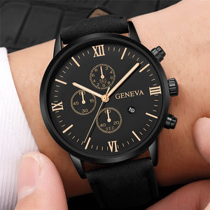 Designer Fashion Man's Watch by RUNERR Stainless Steel Case with a Precision Quartz Movement and Leather Watch  Strap