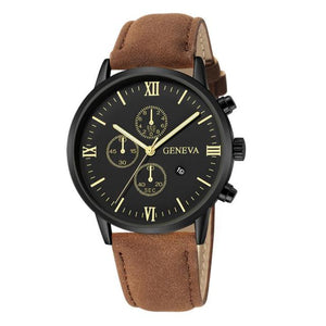 Designer Fashion Man's Watch by RUNERR Stainless Steel Case with a Precision Quartz Movement and Leather Watch  Strap