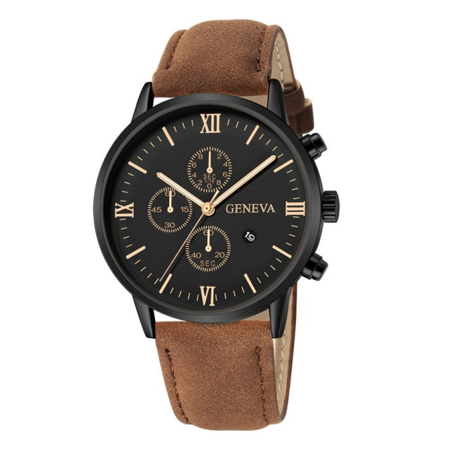 Designer Fashion Man's Watch by RUNERR Stainless Steel Case with a Precision Quartz Movement and Leather Watch  Strap