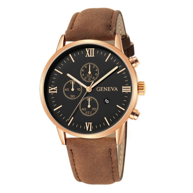 Designer Fashion Man's Watch by RUNERR Stainless Steel Case with a Precision Quartz Movement and Leather Watch  Strap