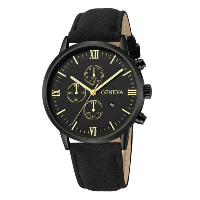 Designer Fashion Man's Watch by RUNERR Stainless Steel Case with a Precision Quartz Movement and Leather Watch  Strap