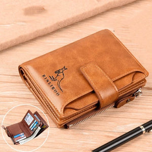 BINLIROO Classic Men's/Women's Leather Wallet with RFID Blocking Ideal for holding Money/Business Cards/Credit Cards/Driver's Licence/ID with Zipper and Clasp for Extra Security