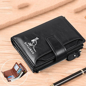 BINLIROO Classic Men's/Women's Leather Wallet with RFID Blocking Ideal for holding Money/Business Cards/Credit Cards/Driver's Licence/ID with Zipper and Clasp for Extra Security