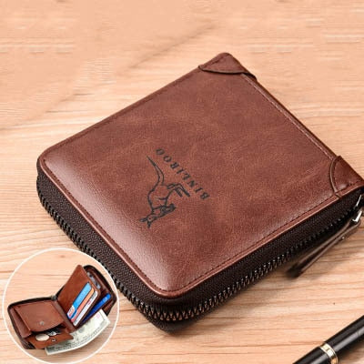 BINLIROO Classic Men's/Women's Leather Wallet with RFID Blocking Ideal for holding Money/Business Cards/Credit Cards/Driver's Licence/ID with Zipper and Clasp for Extra Security