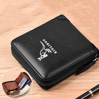 BINLIROO Classic Men's/Women's Leather Wallet with RFID Blocking Ideal for holding Money/Business Cards/Credit Cards/Driver's Licence/ID with Zipper and Clasp for Extra Security