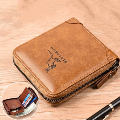 BINLIROO Classic Men's/Women's Leather Wallet with RFID Blocking Ideal for holding Money/Business Cards/Credit Cards/Driver's Licence/ID with Zipper and Clasp for Extra Security