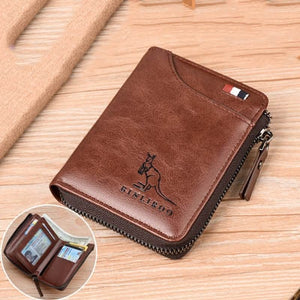 BINLIROO Classic Men's/Women's Leather Wallet with RFID Blocking Ideal for holding Money/Business Cards/Credit Cards/Driver's Licence/ID with Zipper and Clasp for Extra Security