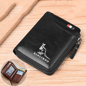 BINLIROO Classic Men's/Women's Leather Wallet with RFID Blocking Ideal for holding Money/Business Cards/Credit Cards/Driver's Licence/ID with Zipper and Clasp for Extra Security