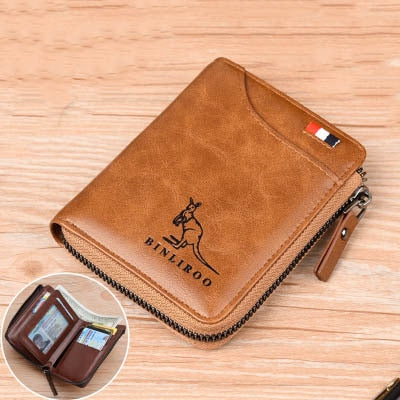 BINLIROO Classic Men's/Women's Leather Wallet with RFID Blocking Ideal for holding Money/Business Cards/Credit Cards/Driver's Licence/ID with Zipper and Clasp for Extra Security