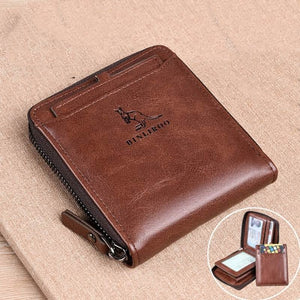 BINLIROO Classic Men's/Women's Leather Wallet with RFID Blocking Ideal for holding Money/Business Cards/Credit Cards/Driver's Licence/ID with Zipper and Clasp for Extra Security