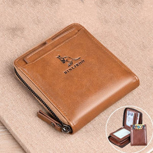 BINLIROO Classic Men's/Women's Leather Wallet with RFID Blocking Ideal for holding Money/Business Cards/Credit Cards/Driver's Licence/ID with Zipper and Clasp for Extra Security