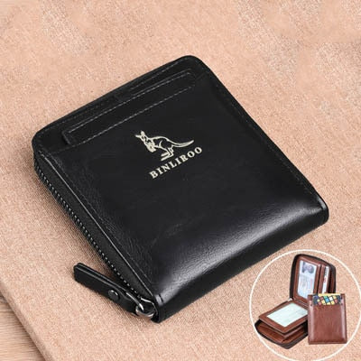 BINLIROO Classic Men's/Women's Leather Wallet with RFID Blocking Ideal for holding Money/Business Cards/Credit Cards/Driver's Licence/ID with Zipper and Clasp for Extra Security