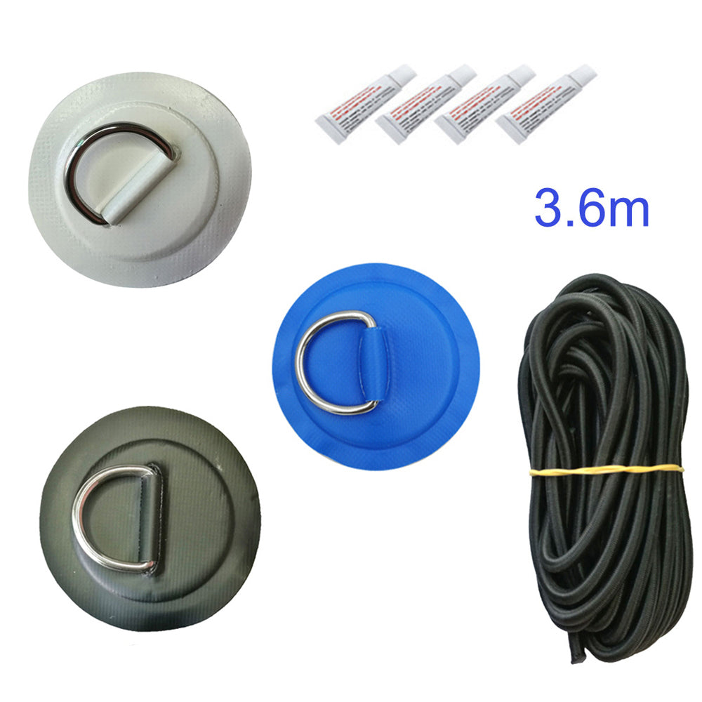 Surfboard Dinghy Boat PVC Patch With Stainless Steel D Ring Deck Rigging Sup Round Ring Pad 5M Elastic Bungee Rope Kit