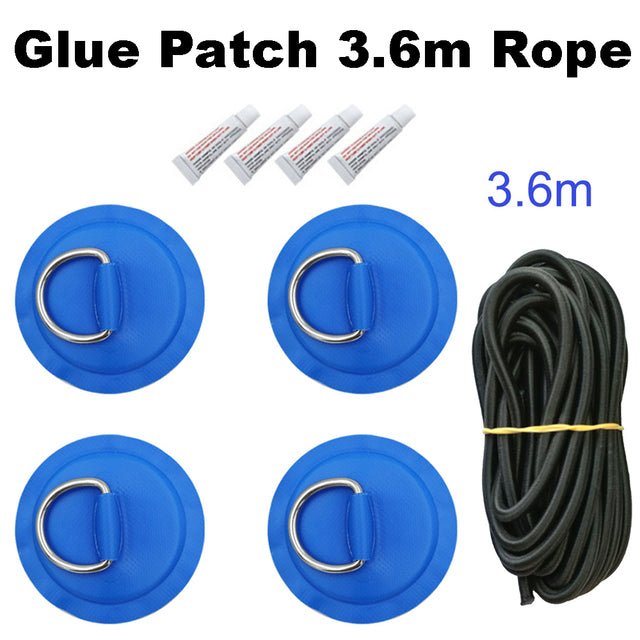 Surfboard Dinghy Boat PVC Patch With Stainless Steel D Ring Deck Rigging Sup Round Ring Pad 5M Elastic Bungee Rope Kit