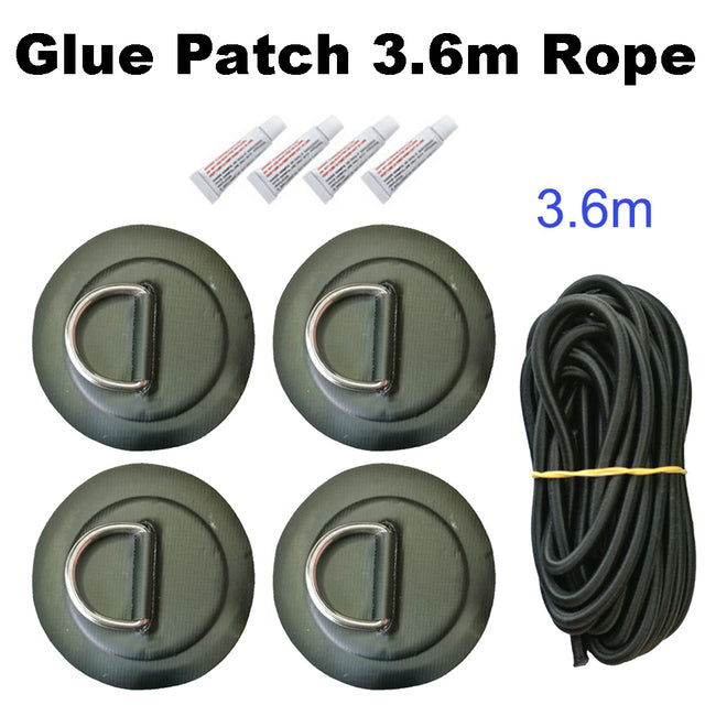 Surfboard Dinghy Boat PVC Patch With Stainless Steel D Ring Deck Rigging Sup Round Ring Pad 5M Elastic Bungee Rope Kit