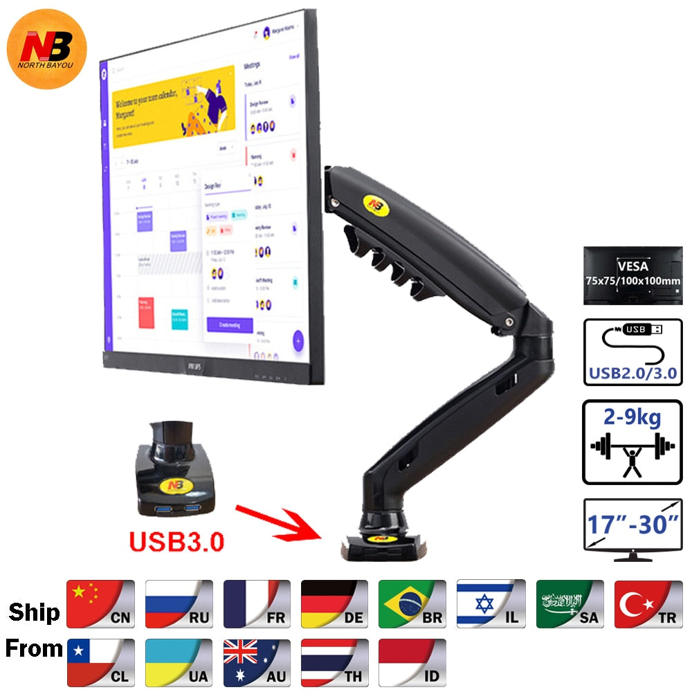 F80 17-30 inch Desktop LED LCD Monitor Mount Ergonomic Gas Spring Design Holds 9kgs