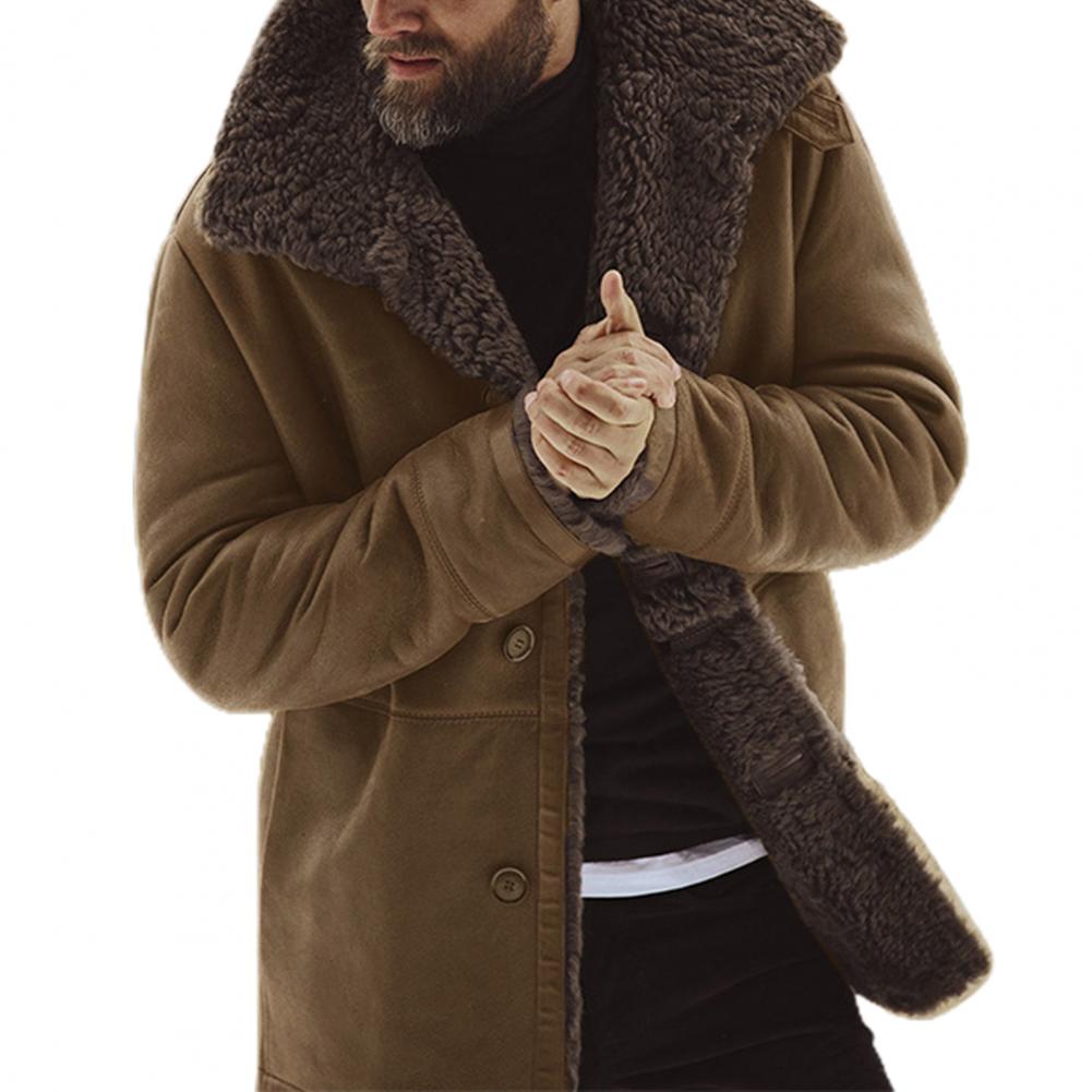 Mens Winter Thick Warm Coat Sheepskin Jacket Long Sleeve Fur Wool Lined Mountain Faux Lamb Loose Male Coat chaquetas hombre