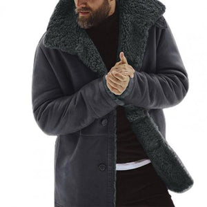 Mens Winter Thick Warm Coat Sheepskin Jacket Long Sleeve Fur Wool Lined Mountain Faux Lamb Loose Male Coat chaquetas hombre