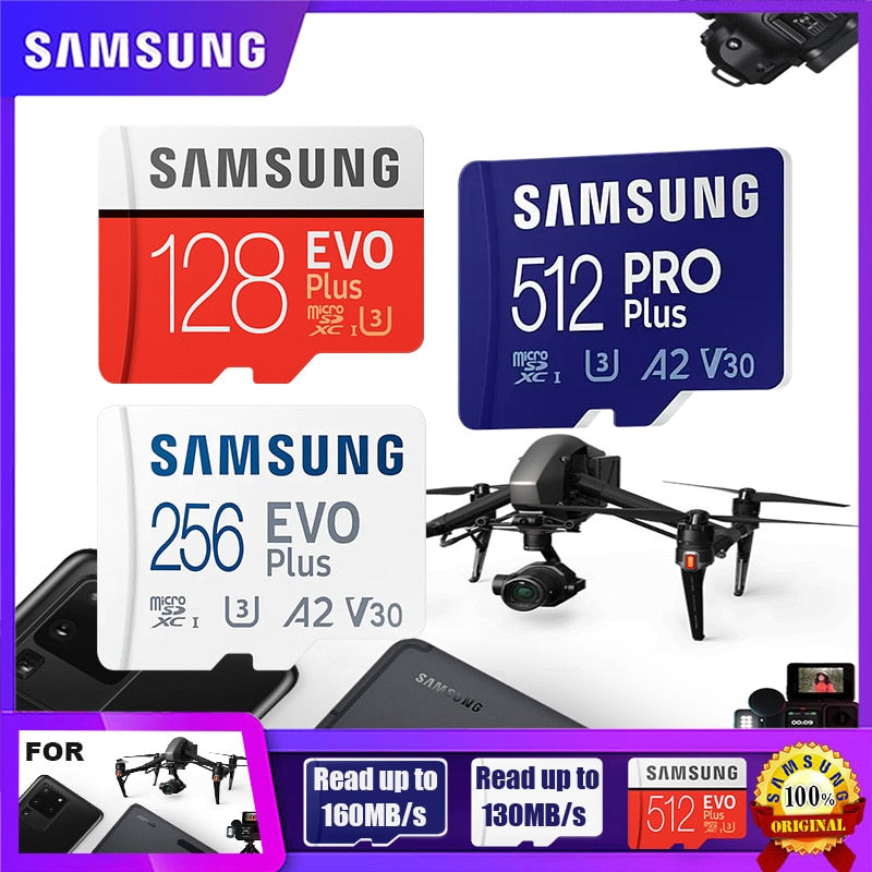 SAMSUNG EVO Plus Micro SD 32GB 64GB Memori Memory Card C10 TF MicroSD Cards SDXC 128GB 256GB 512GB U3 4K For Phone Drone Camera