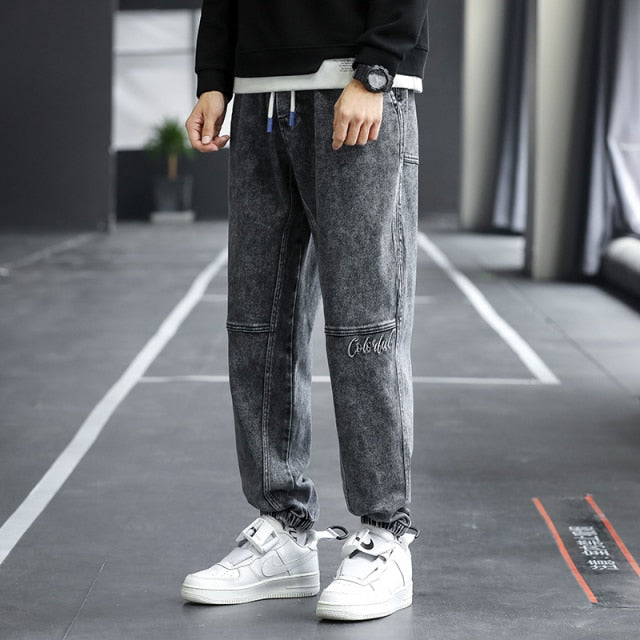 Drawstring Jeans Mens Stretch Big Solid Color Casual Trousers Mens Multi-Style Trendy Fashion Fit Harem Trousers Men