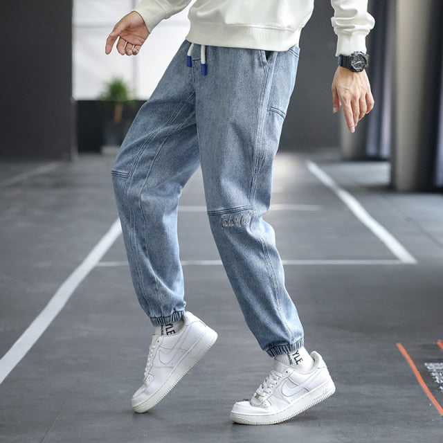 Drawstring Jeans Mens Stretch Big Solid Color Casual Trousers Mens Multi-Style Trendy Fashion Fit Harem Trousers Men