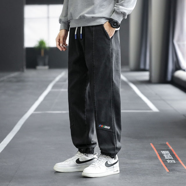 Drawstring Jeans Mens Stretch Big Solid Color Casual Trousers Mens Multi-Style Trendy Fashion Fit Harem Trousers Men