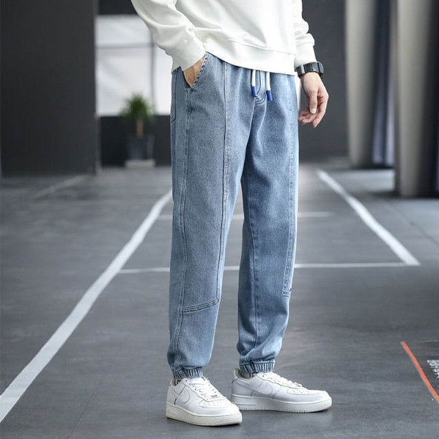 Drawstring Jeans Mens Stretch Big Solid Color Casual Trousers Mens Multi-Style Trendy Fashion Fit Harem Trousers Men