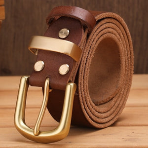 solid brass buckle 2025/26 full grain 100% genuine leather mens belts luxury hot designer high quality womens cowboy brown natural