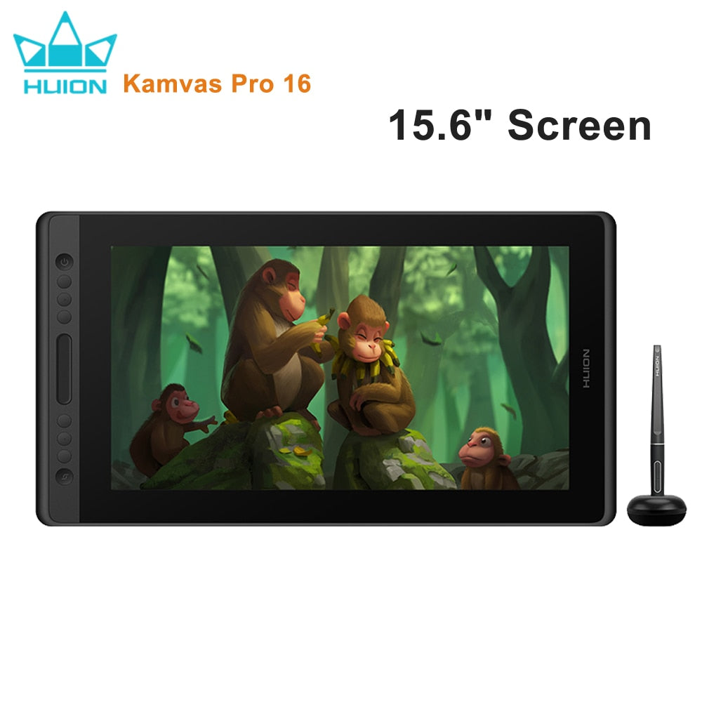 Huion Graphic Monitor Kamvas Pro 16 Drawing Tablet Screen 15.6 Inch Digital Tablets Draw Display with Battery-free Stylus Pen