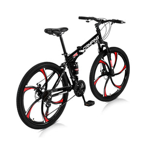 MTB 21 - 26 Inches wheels 21 Speeds Bicycle Mountain Bike Road Bike Foldable Six-Wheel Cycling Suspension Bicycle Double Disc Brake Black