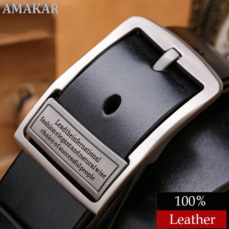 Men Luxury Top Quality 100% Genuine Leather Belts for Male Strap Metal Pin Buckle Luxury 2022 Famous Brand Design Belt