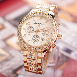 New For 2024 an exquisite Stainless Steel Ladies Fashion Watch by RUNERR encrusted with Rhinestones and featuring a Precision Quartz Movement and Stainless Steel Rhinestone encrusted Wrist Band