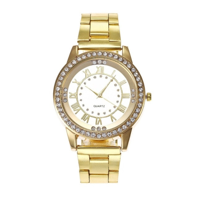 New For 2024 an exquisite Stainless Steel Ladies Fashion Watch by RUNERR encrusted with Rhinestones and featuring a Precision Quartz Movement and Stainless Steel Rhinestone encrusted Wrist Band