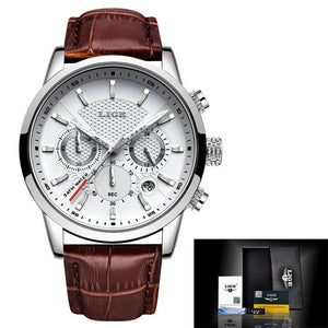 LIGE High Quality Man's Watch from a Designer Brand. A Classic Wrist Watch with  a precision Quartz Movement and Genuine Leather Strap. This Watch is Waterproof to 3 ATM