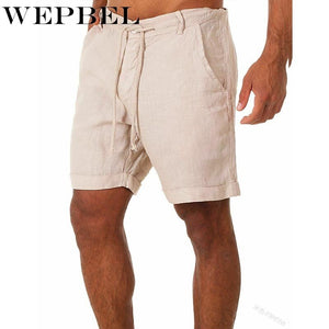 WEPBEL Men Summer Casual Short Pants Solid Color Drawstring Elastic Waist Comfy Cotton Linen Shorts New Fashion