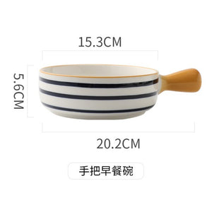 Artisan Japanese-Style Hand-Painted Single-Handle Porcelain Ceramic Bowl