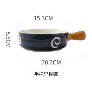 Artisan Japanese-Style Hand-Painted Single-Handle Porcelain Ceramic Bowl